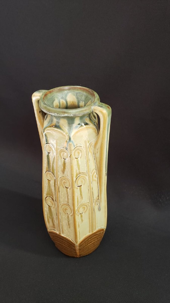 Vase hexagonal en grès émaillé  Denbac Vierzon. Modèle N° 362 vers 1925/30-photo-3
