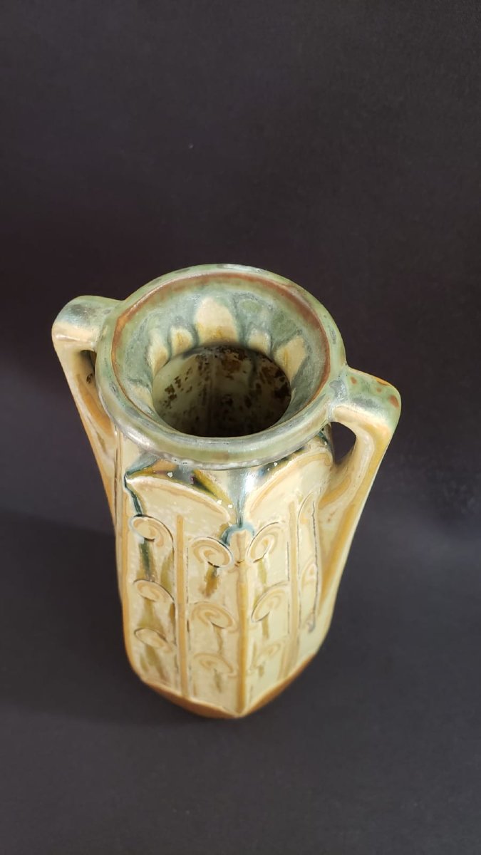 Vase hexagonal en grès émaillé  Denbac Vierzon. Modèle N° 362 vers 1925/30-photo-4