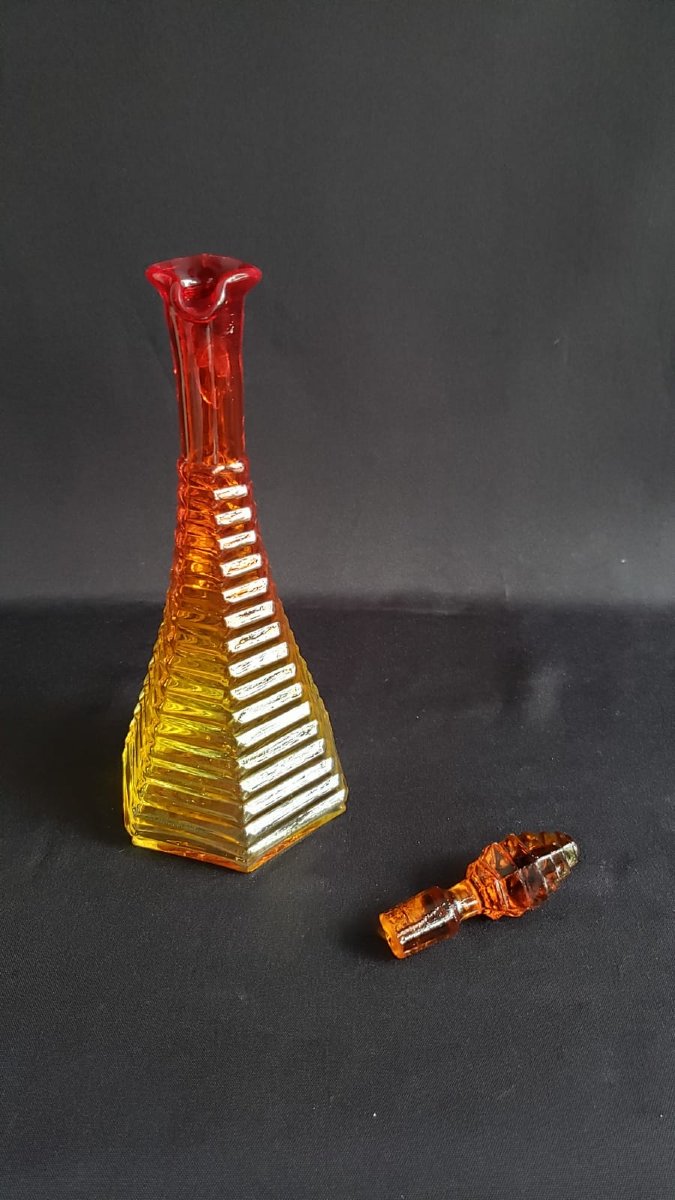 Large Amberina d'Empoli Carafe – Pyramid Or Beehive Model – Circa 1960-photo-2