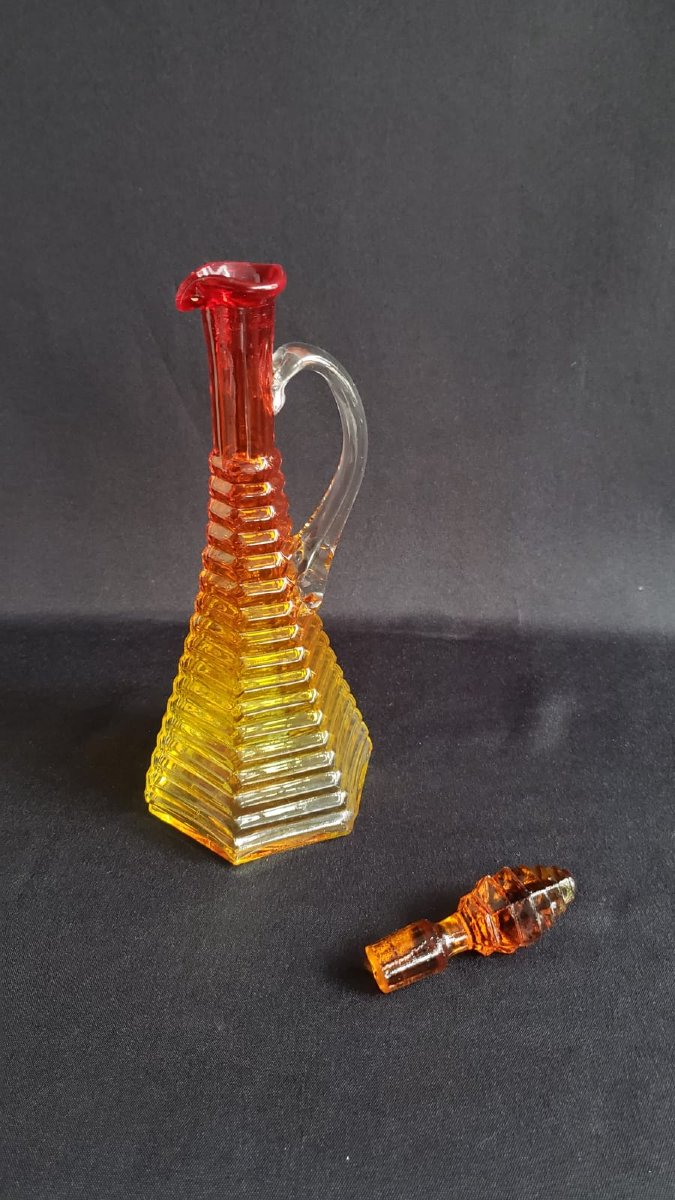 Large Amberina d'Empoli Carafe – Pyramid Or Beehive Model – Circa 1960-photo-3