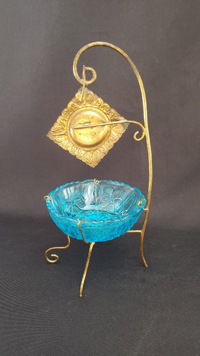 Baguier porte-montre d'époque Napoléon III en laiton doré et verre turquoise, fin XIXe siècle-photo-3
