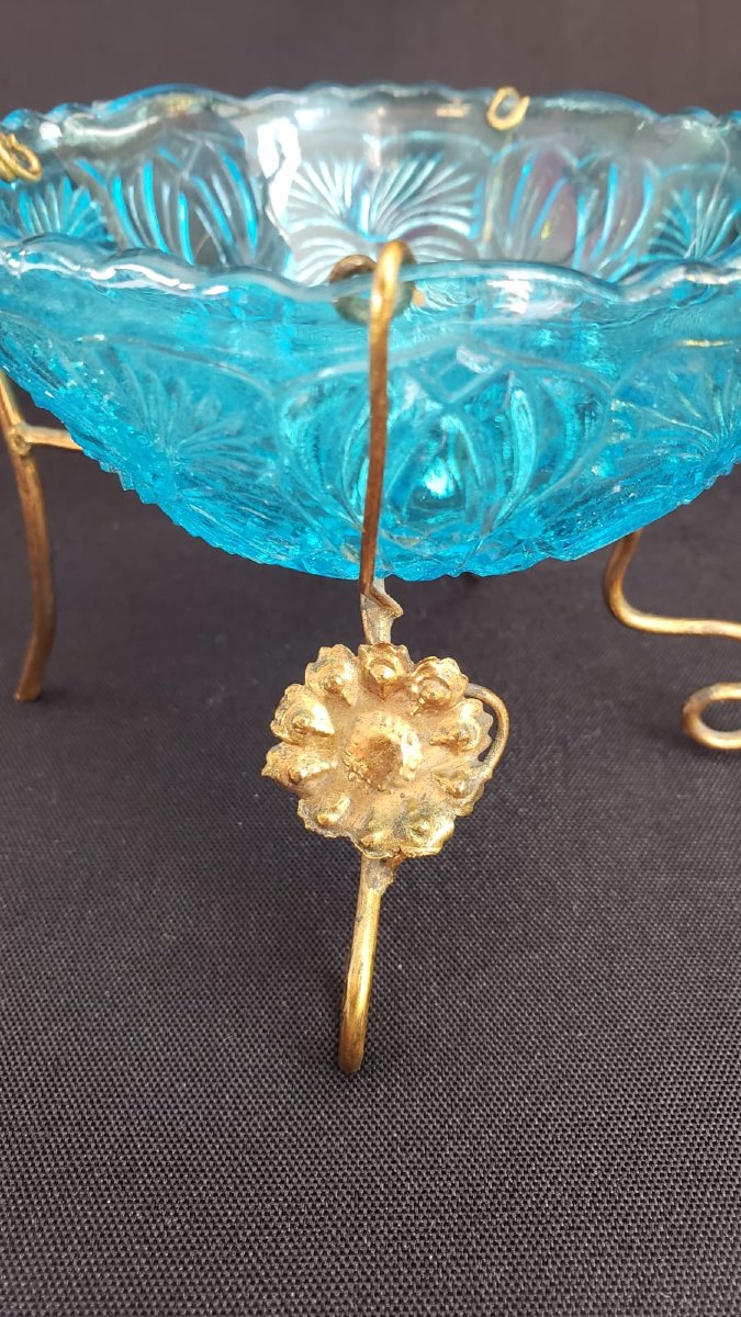 Baguier porte-montre d'époque Napoléon III en laiton doré et verre turquoise, fin XIXe siècle-photo-2