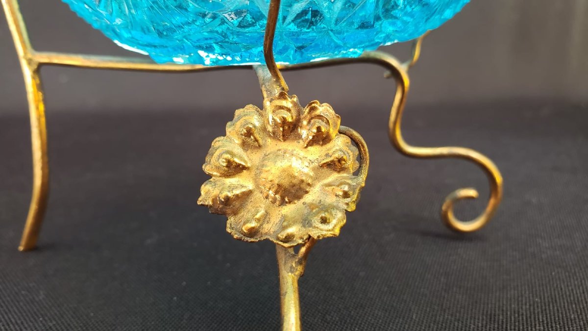 Baguier porte-montre d'époque Napoléon III en laiton doré et verre turquoise, fin XIXe siècle-photo-3