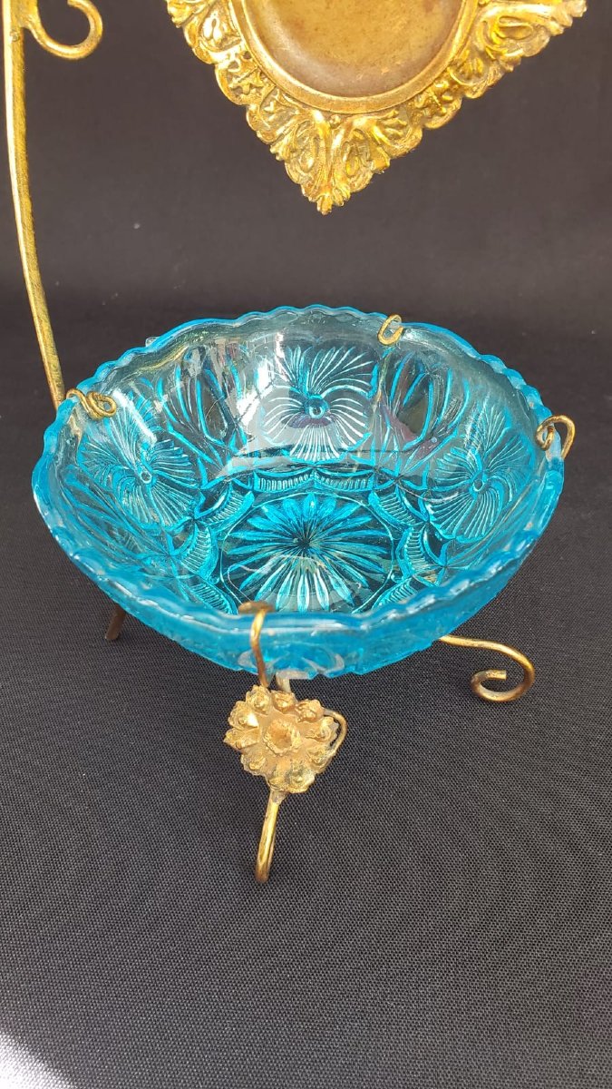 Baguier porte-montre d'époque Napoléon III en laiton doré et verre turquoise, fin XIXe siècle-photo-4