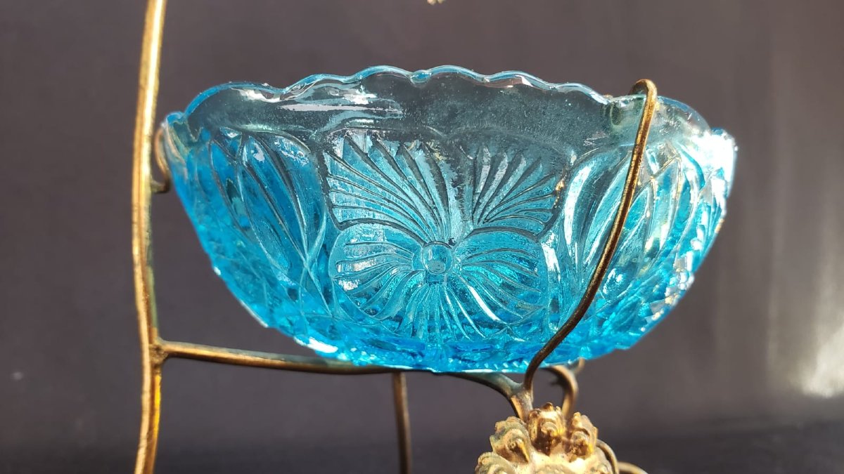 Baguier porte-montre d'époque Napoléon III en laiton doré et verre turquoise, fin XIXe siècle-photo-5