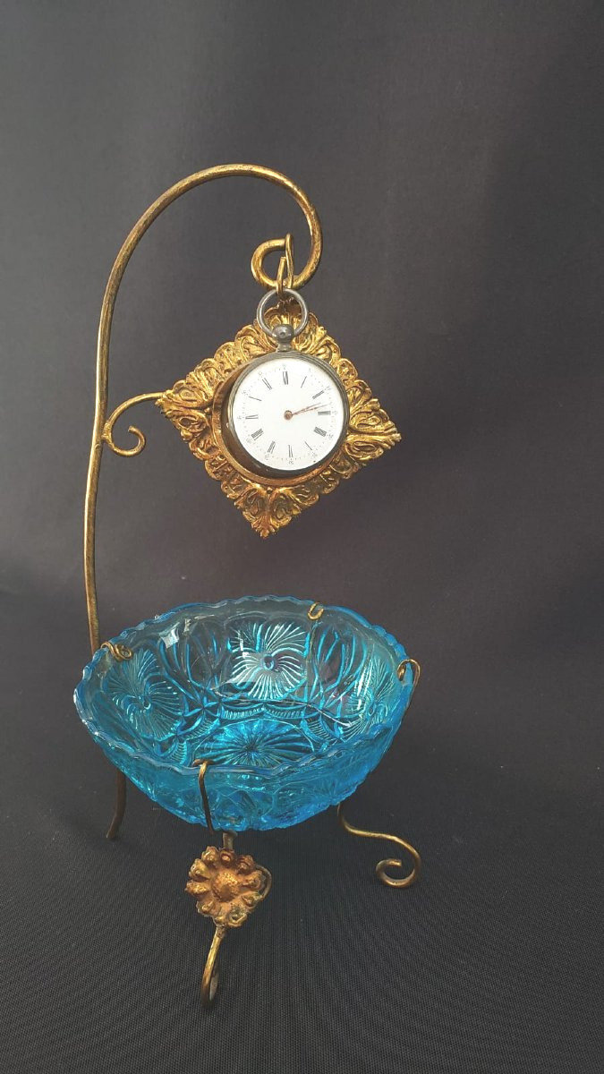 Baguier porte-montre d'époque Napoléon III en laiton doré et verre turquoise, fin XIXe siècle-photo-7