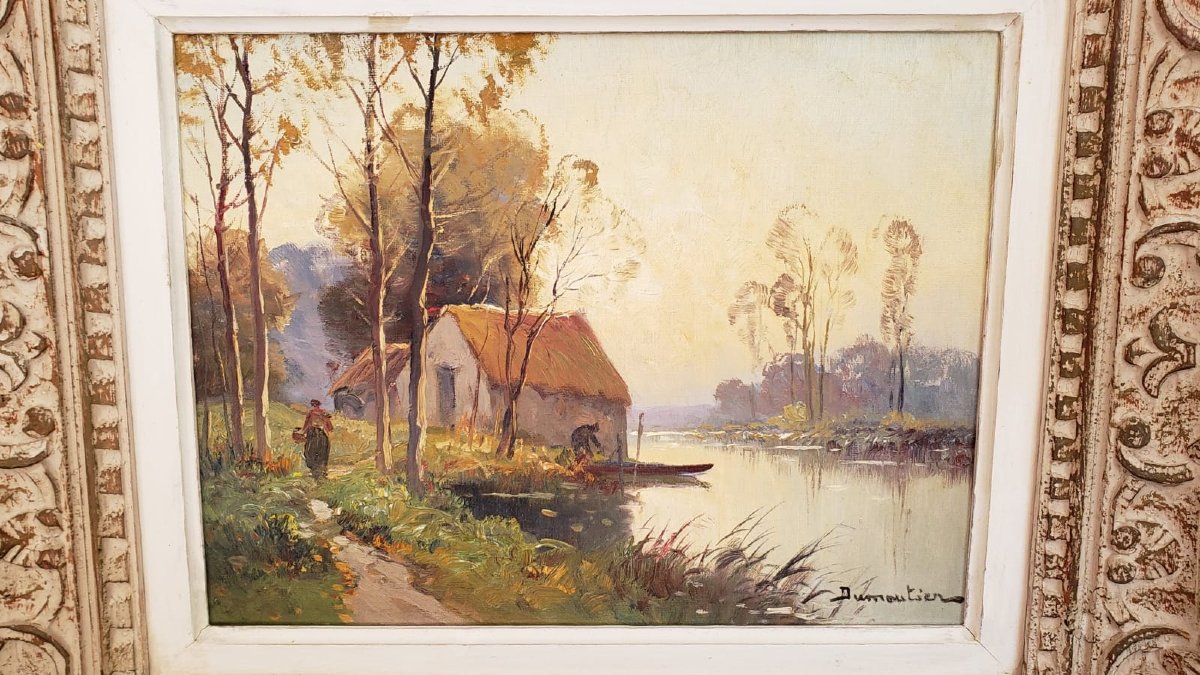 Post-impressionist Painting. Riverside Landscape. Dumoutier (pseudonym Eugène Galien-laloue)-photo-1