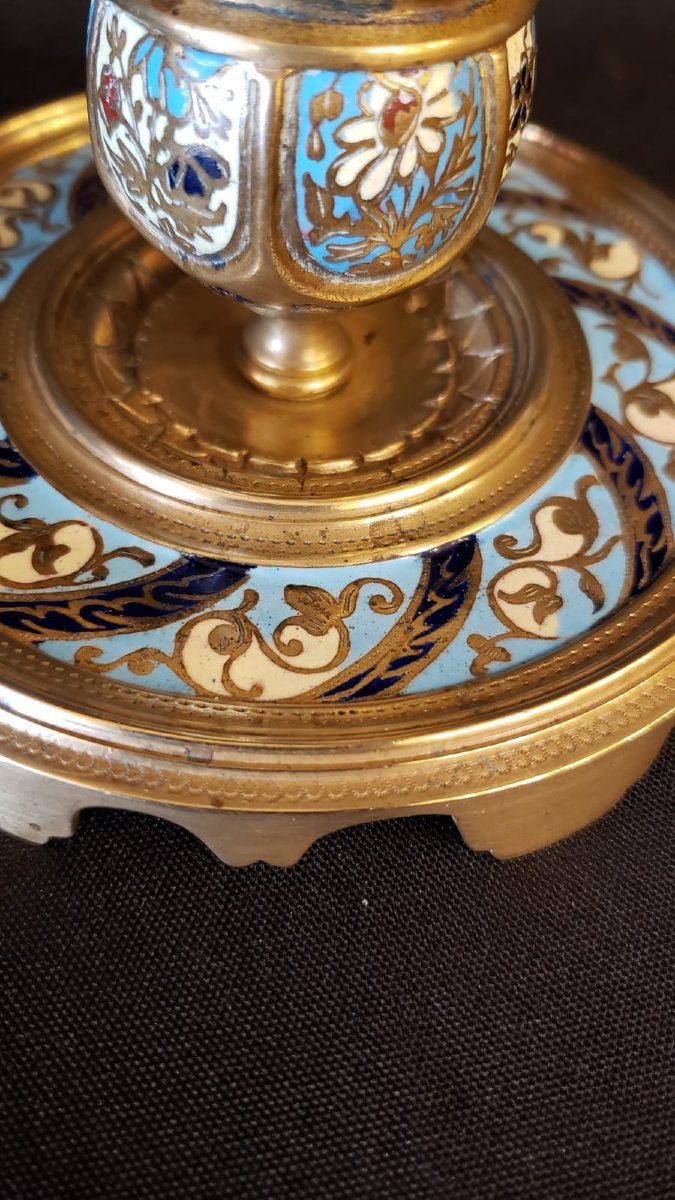 Encrier bronze et &eacute;maux champlev&eacute;s Limoges  fin XIX&deg;-photo-1