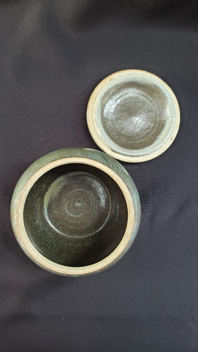 Émile Mousseux – Marlotte – Rare pot couvert en grès émaillé bleu-vert – Art Déco-photo-3