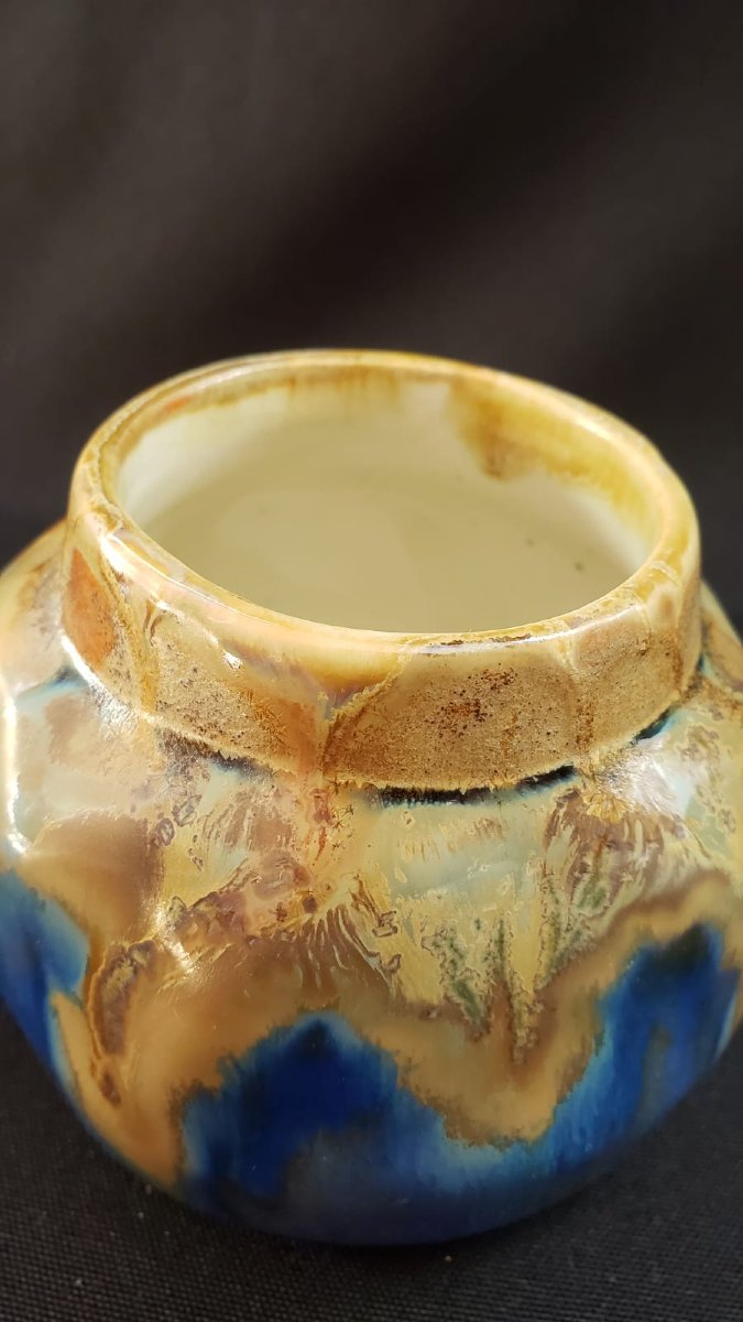 Pot couvert en grès flammé signé Gilbert Méténier - Gannat - Art Déco ( vers 1925-1935)-photo-4