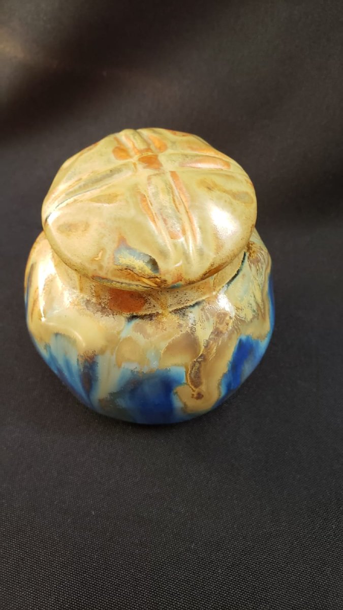 Pot couvert en grès flammé signé Gilbert Méténier - Gannat - Art Déco ( vers 1925-1935)-photo-3
