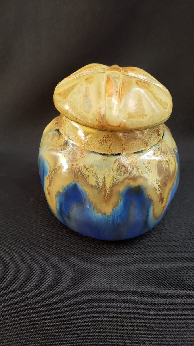Pot couvert en grès flammé signé Gilbert Méténier - Gannat - Art Déco ( vers 1925-1935)-photo-6