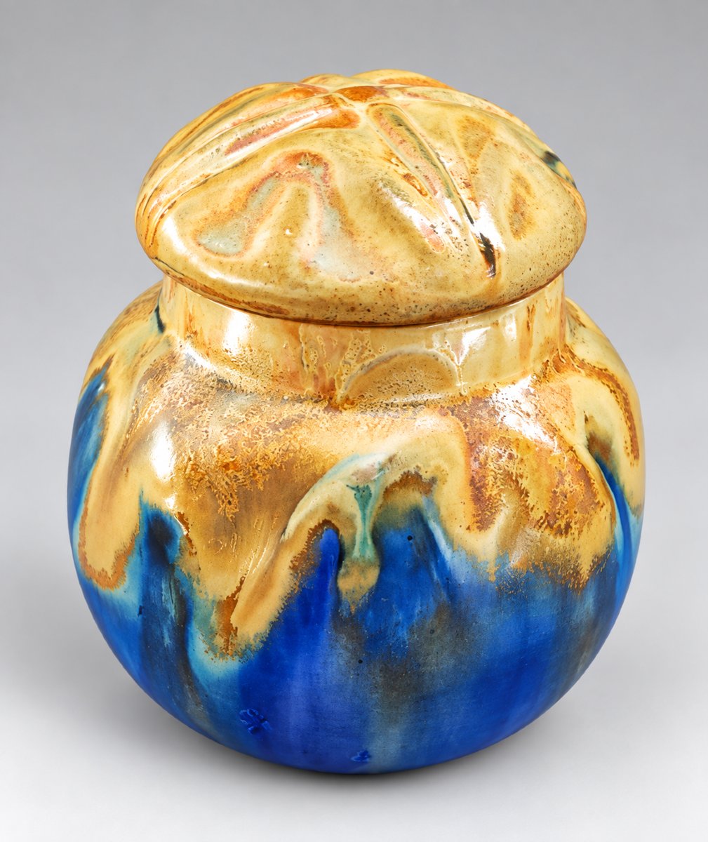 Pot couvert en grès flammé signé Gilbert Méténier - Gannat - Art Déco ( vers 1925-1935)