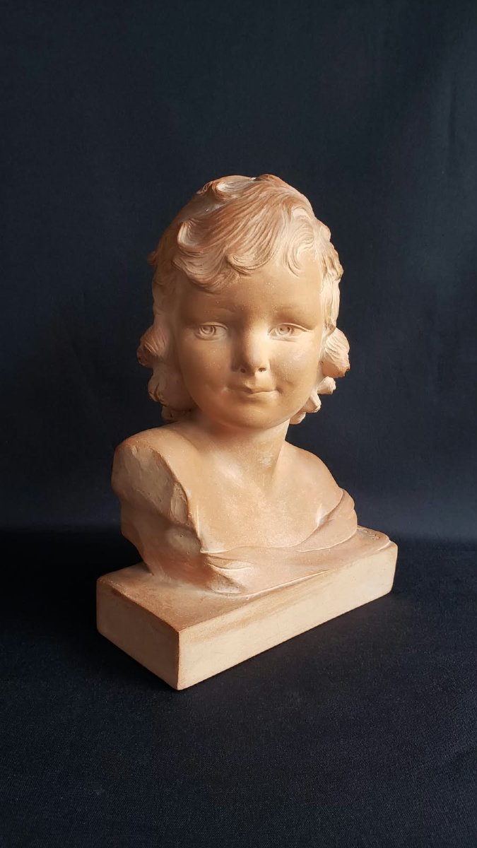 Buste de jeune fille - Ugo Cipriani - Terre cuite - Epoque Art Déco-photo-2