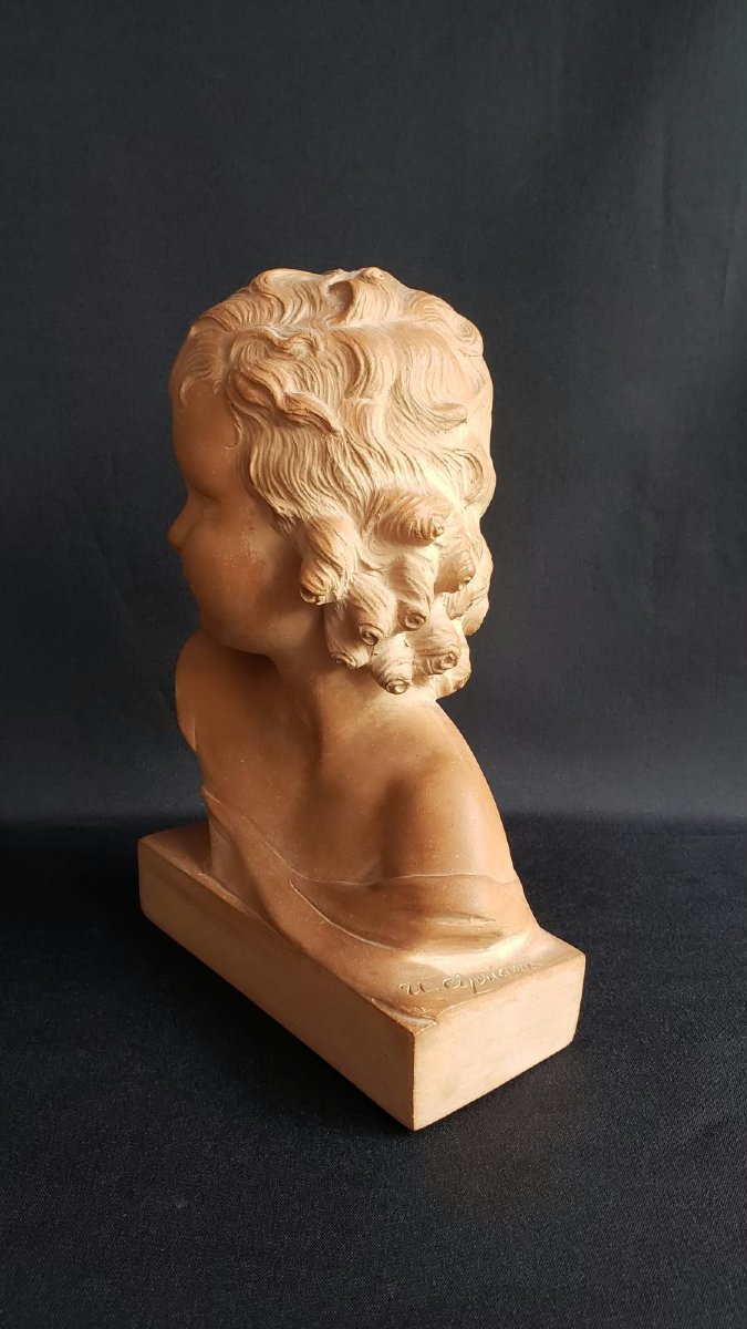 Buste de jeune fille - Ugo Cipriani - Terre cuite - Epoque Art Déco-photo-1