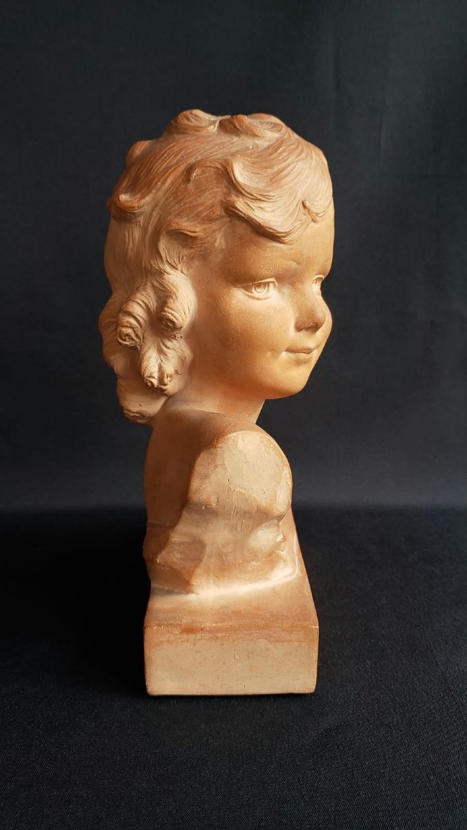 Buste de jeune fille - Ugo Cipriani - Terre cuite - Epoque Art Déco-photo-2