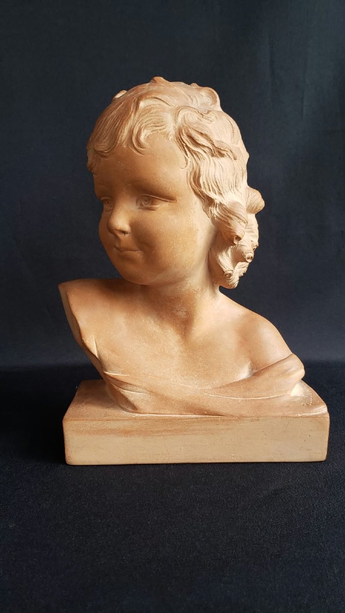 Buste de jeune fille - Ugo Cipriani - Terre cuite - Epoque Art Déco-photo-3