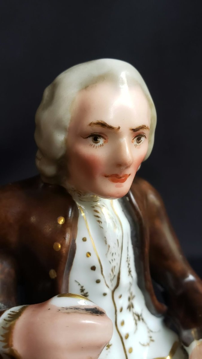 Penholder Figurine Depicting Voltaire—paris Porcelain—19th Century-photo-3