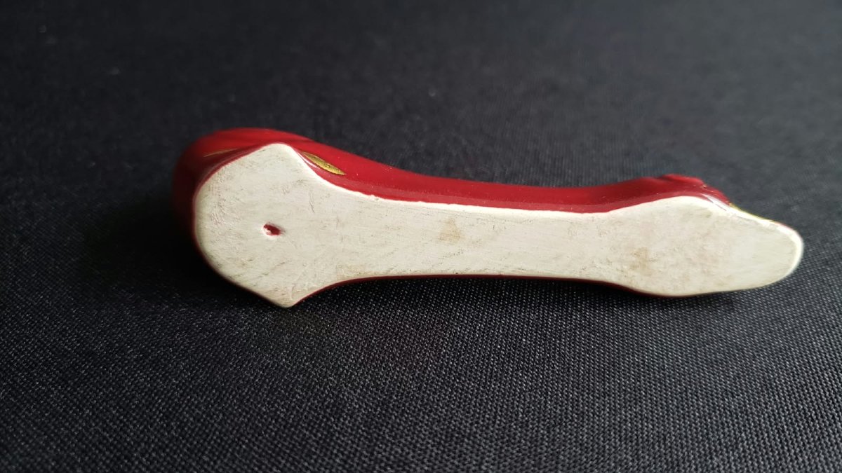 Ensemble de 12 porte-couteaux  en porcelaine rouge et or - Canards stylisés - Vers 1960/70-photo-3