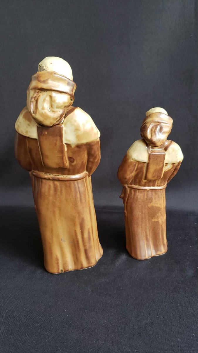 Paire de Bouteilles à Liqueur « Moine » en Grès Flammé – Denbac, Modèle 607 – Circa 1930-photo-3