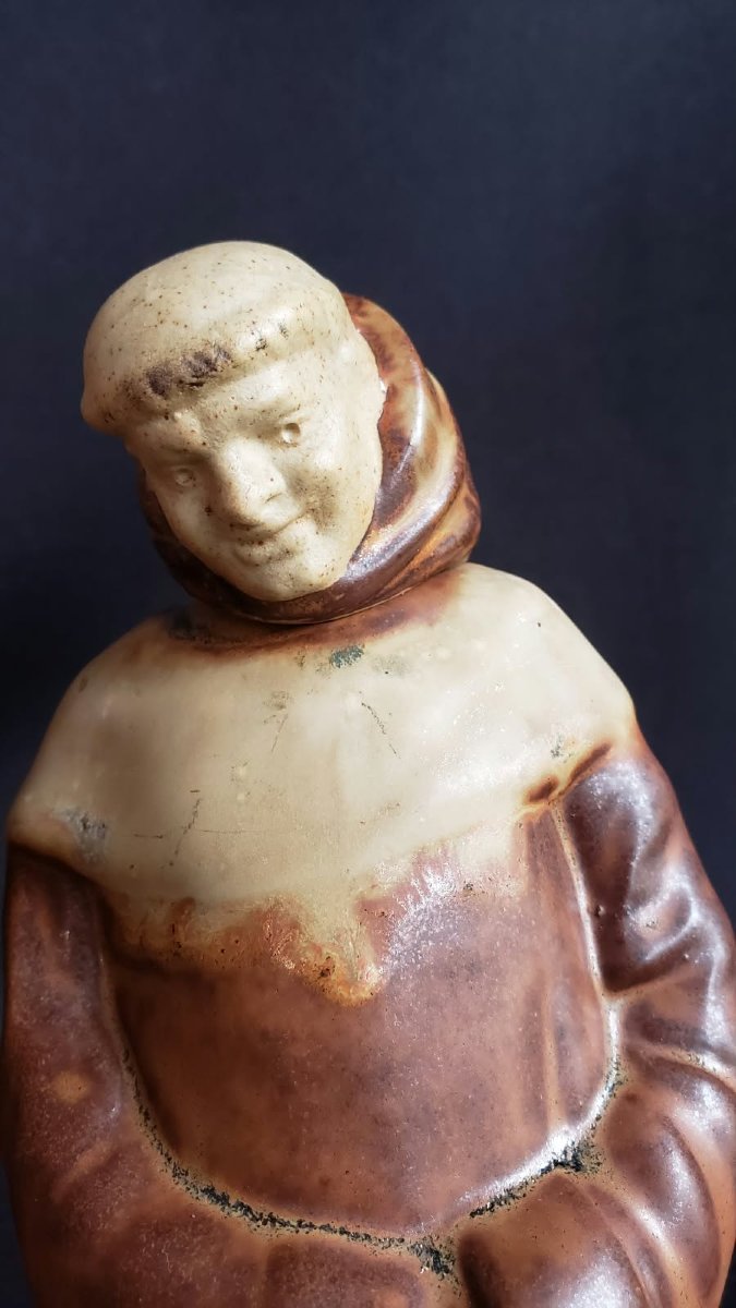 Paire de Bouteilles à Liqueur « Moine » en Grès Flammé – Denbac, Modèle 607 – Circa 1930-photo-1