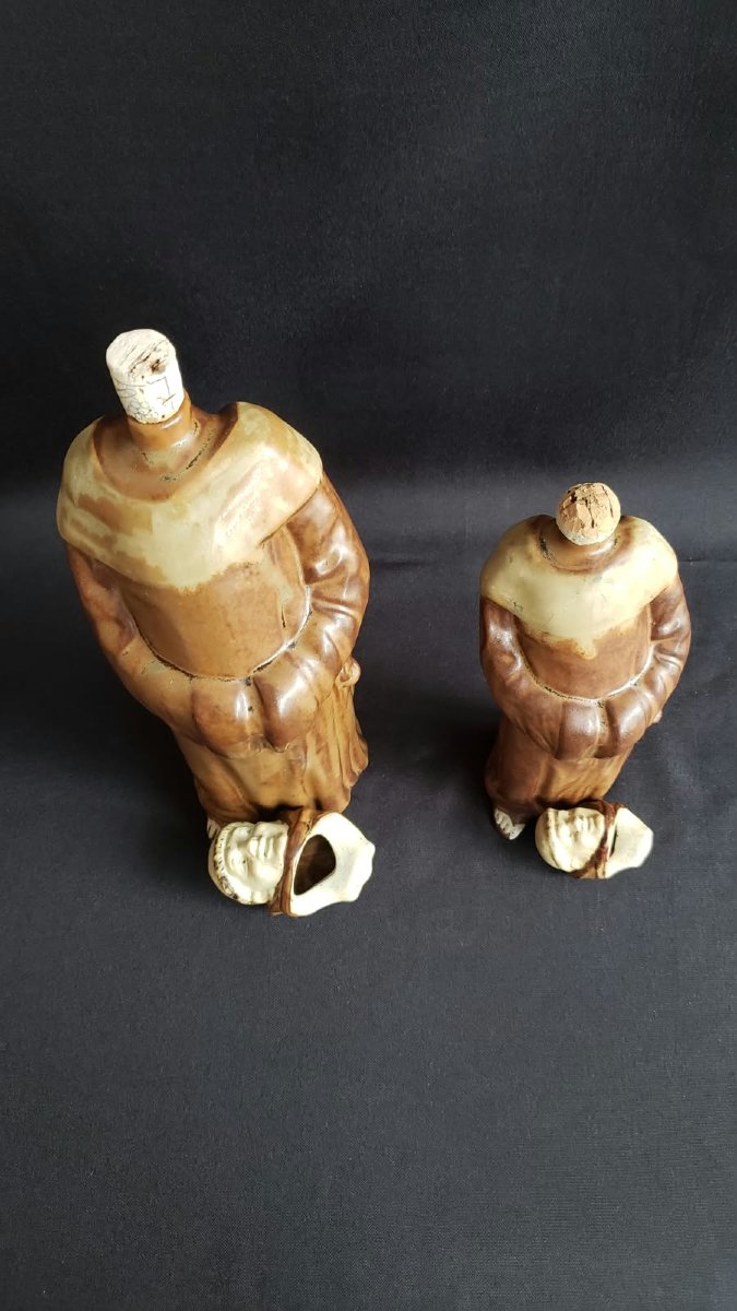 Paire de Bouteilles à Liqueur « Moine » en Grès Flammé – Denbac, Modèle 607 – Circa 1930-photo-2