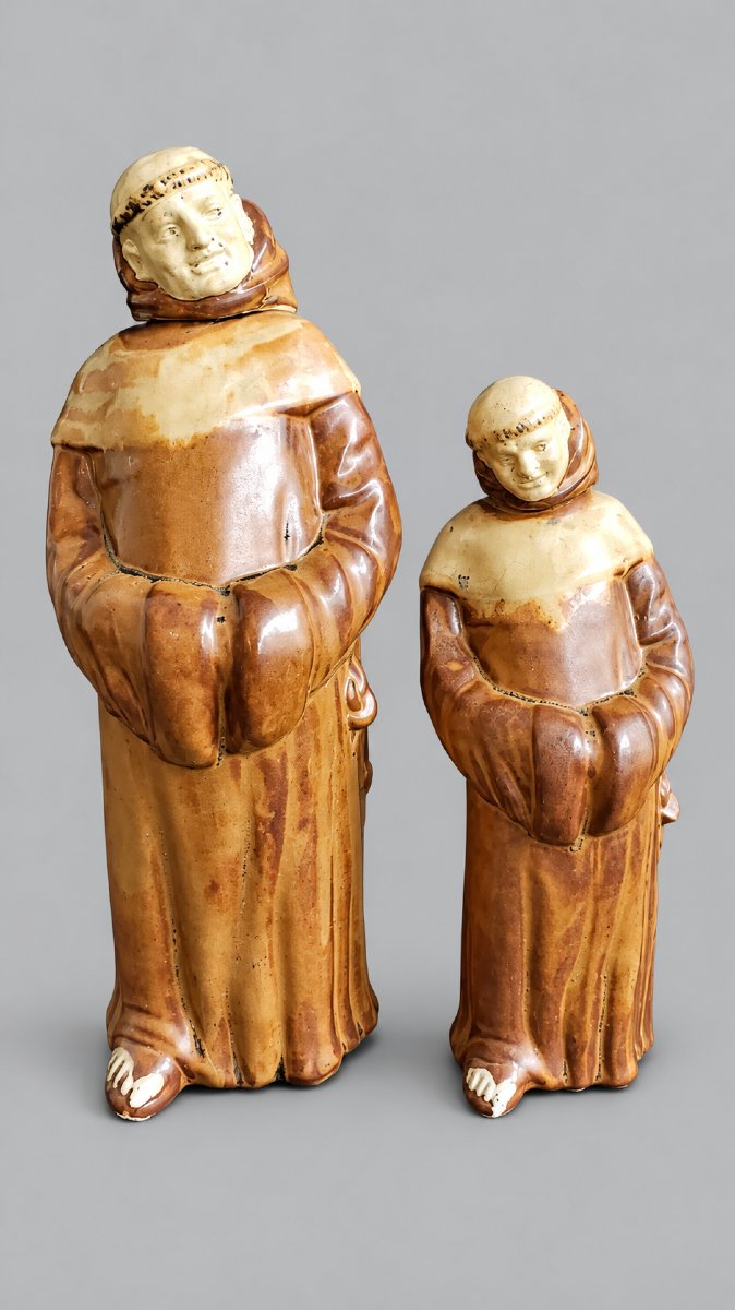 Paire de Bouteilles à Liqueur « Moine » en Grès Flammé – Denbac, Modèle 607 – Circa 1930