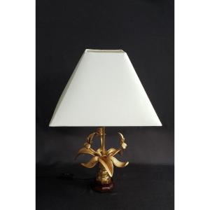 Lampe orchidée  en laiton doré. Vers 1960-1970