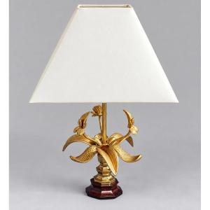 Lampe orchidée en laiton doré. Vers 1960-1970