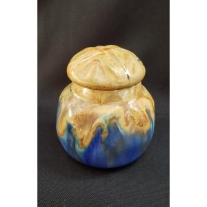 Flamed Stoneware Covered Pot Signed By Gilbert Méténier - Gannat - Art Deco (circa 1925–1935)