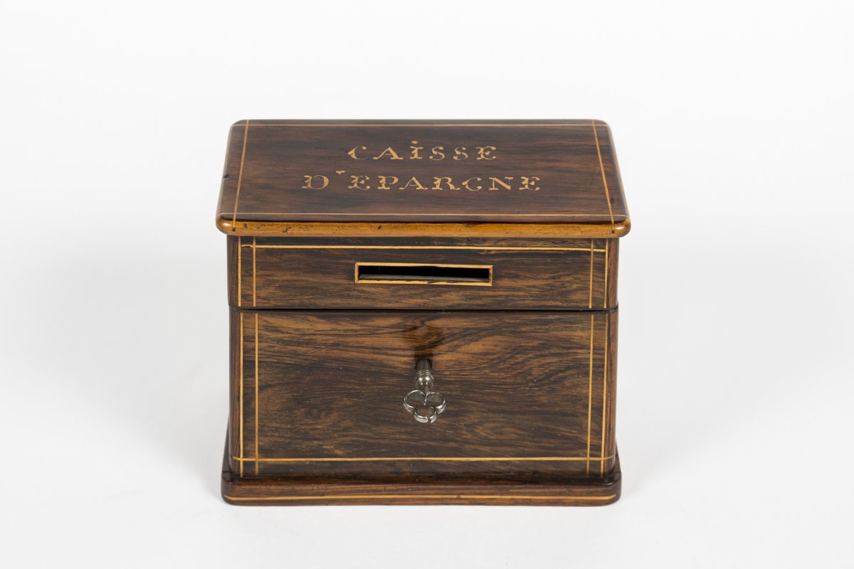 0004/1001 Tirelire/ Caisse d'Epargne En Palissandre Et Citronnier-photo-4