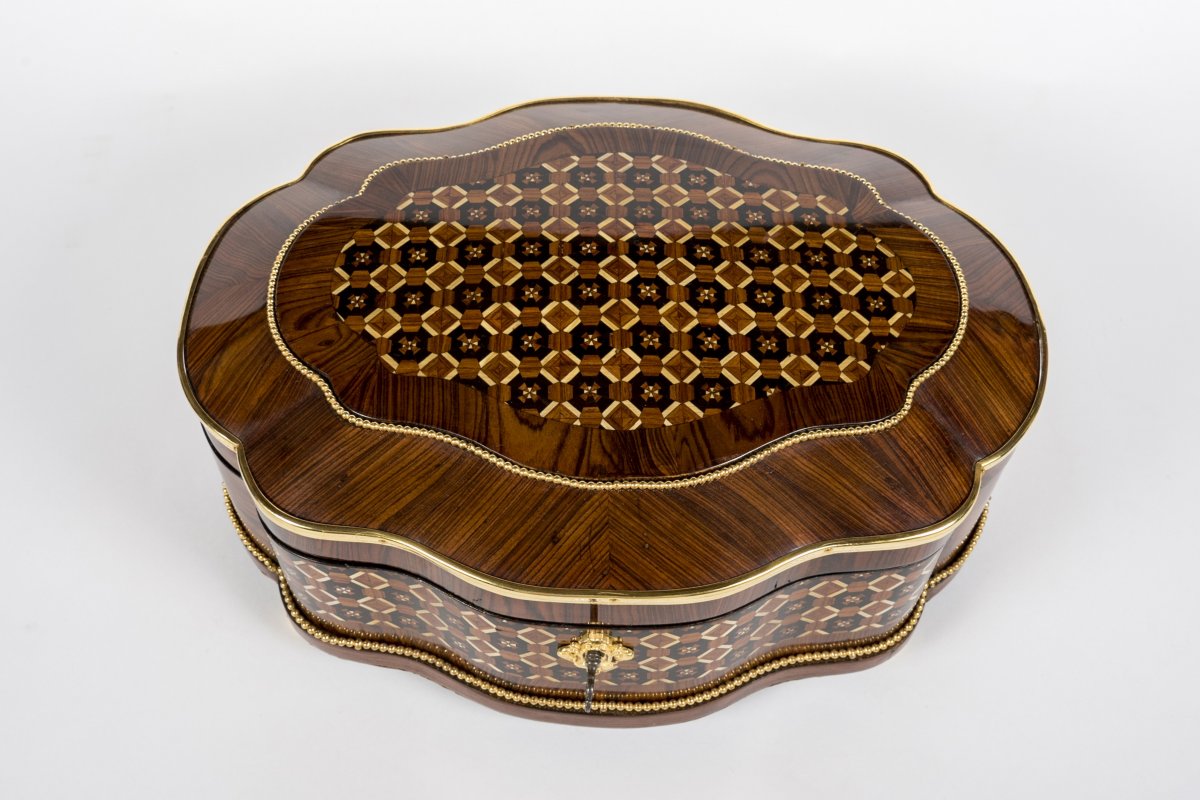 0027/1004 Coffret à Bijoux Avec Marqueterie Géométrique-photo-3