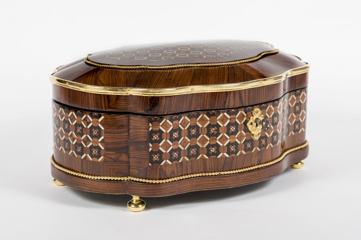 0027/1004 Coffret à Bijoux Avec Marqueterie Géométrique-photo-4