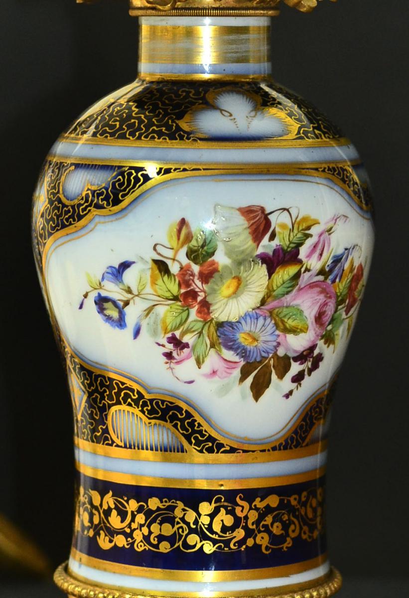 Paire De Lampes En Porcelaine Et Bronze Doré Vers 1840-photo-3