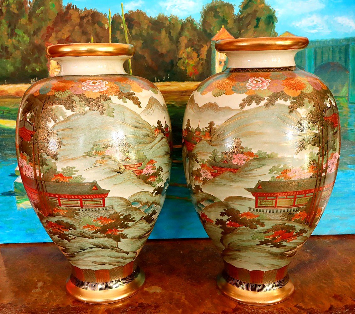 Pair Of Satsuma Porcelain Vases, Japan Late 19th Early 20th-photo-4