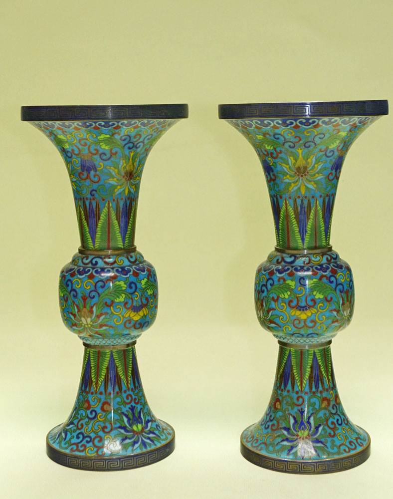 Vases Pair Of Cloisonne Enamel Gu 19th China