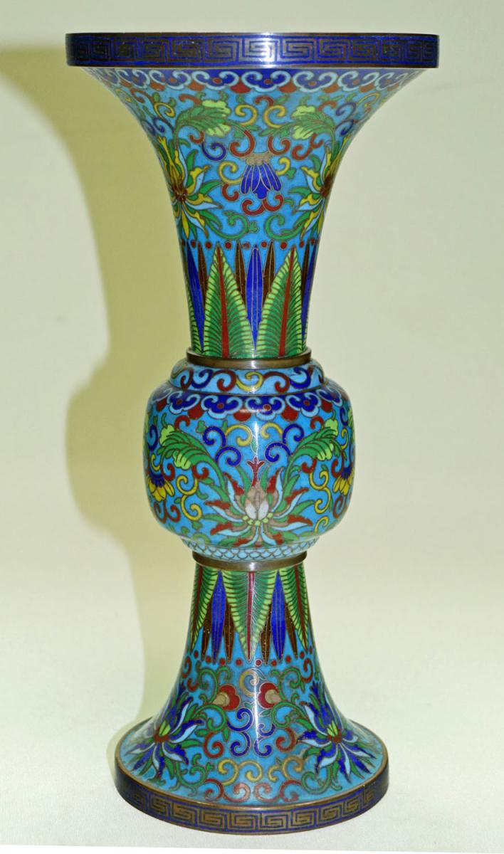 Vases Pair Of Cloisonne Enamel Gu 19th China-photo-2