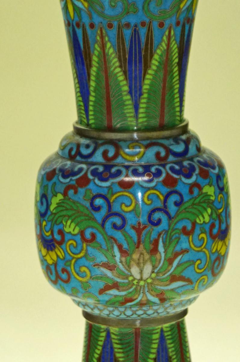 Paire De Vases Gu En émail Cloisonné Chine 19 ème-photo-1