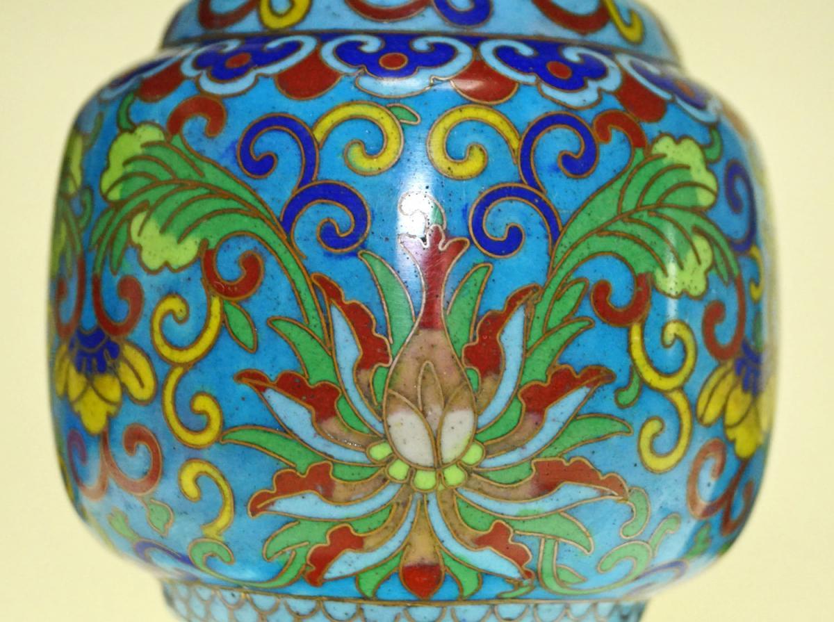 Paire De Vases Gu En émail Cloisonné Chine 19 ème-photo-5