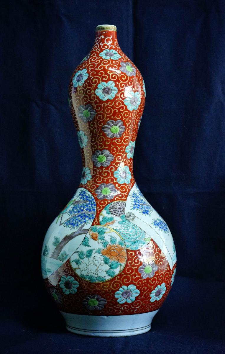 Grand Vase Double Gourde Porcelaine d'Arita Japon Vers 1850-photo-3