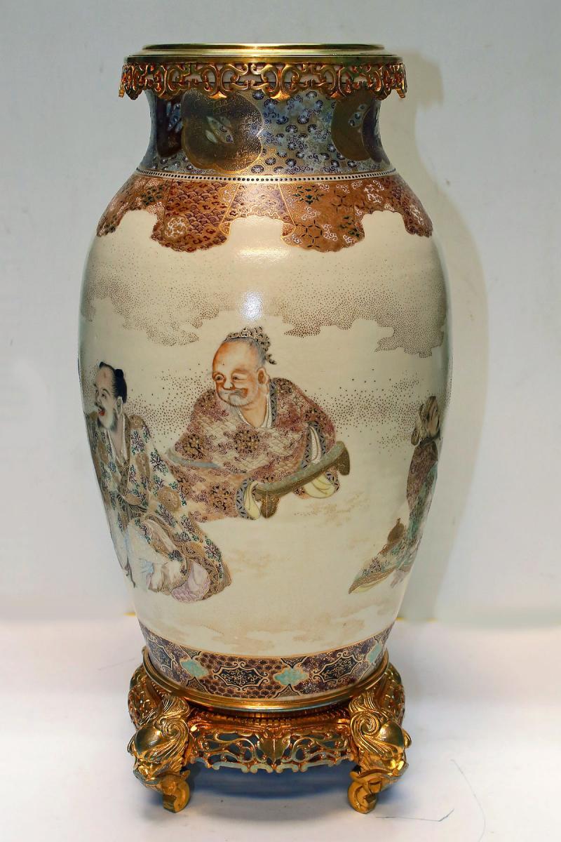 Japan Porcelain Vase Satsuma Gilt Bronze Mount