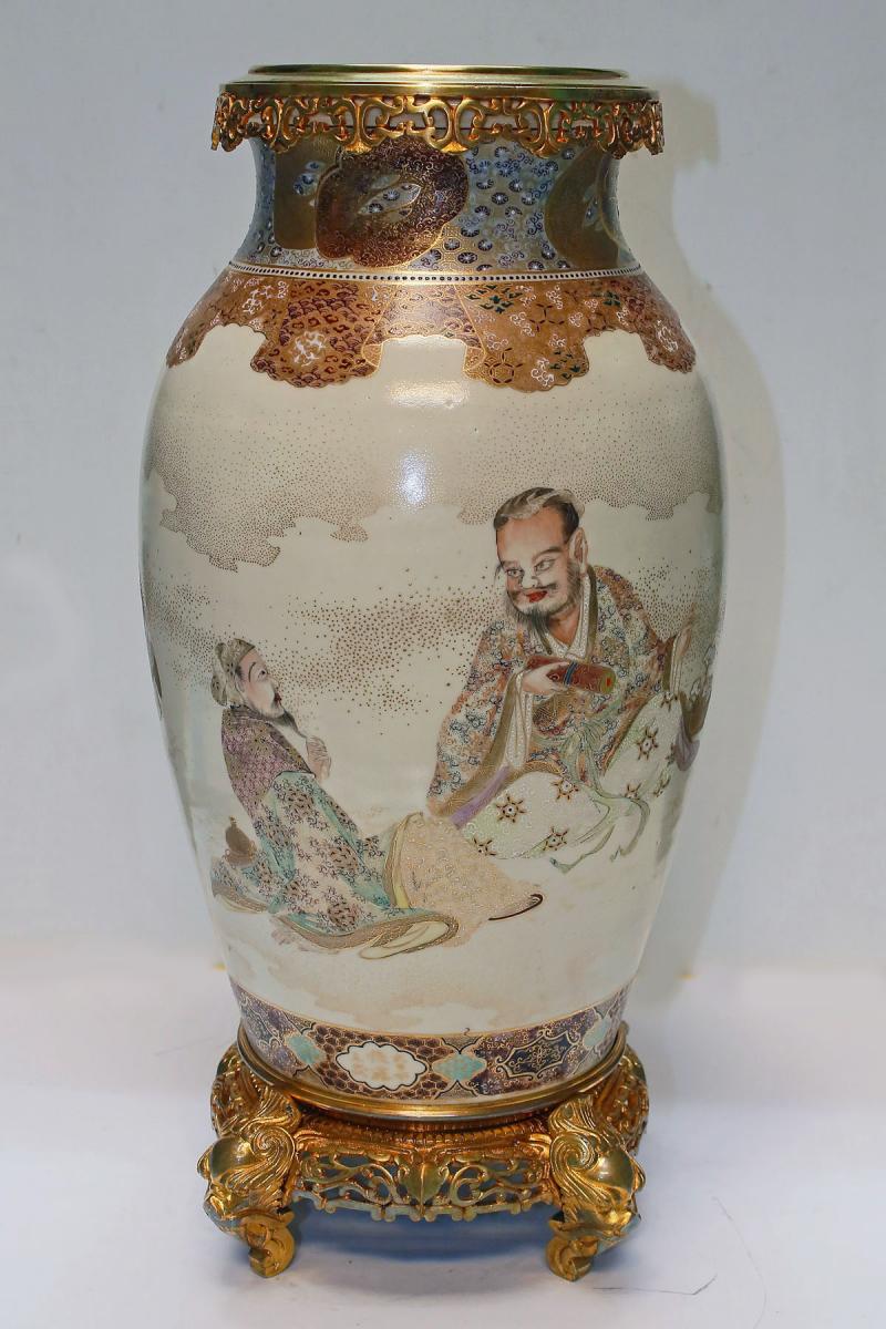 Japan Porcelain Vase Satsuma Gilt Bronze Mount-photo-4