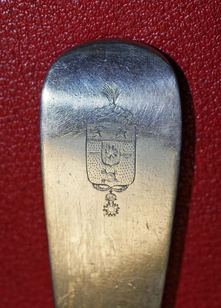 Silver Ragout Spoon Coat Of Arms Knight 1st Empire-photo-3