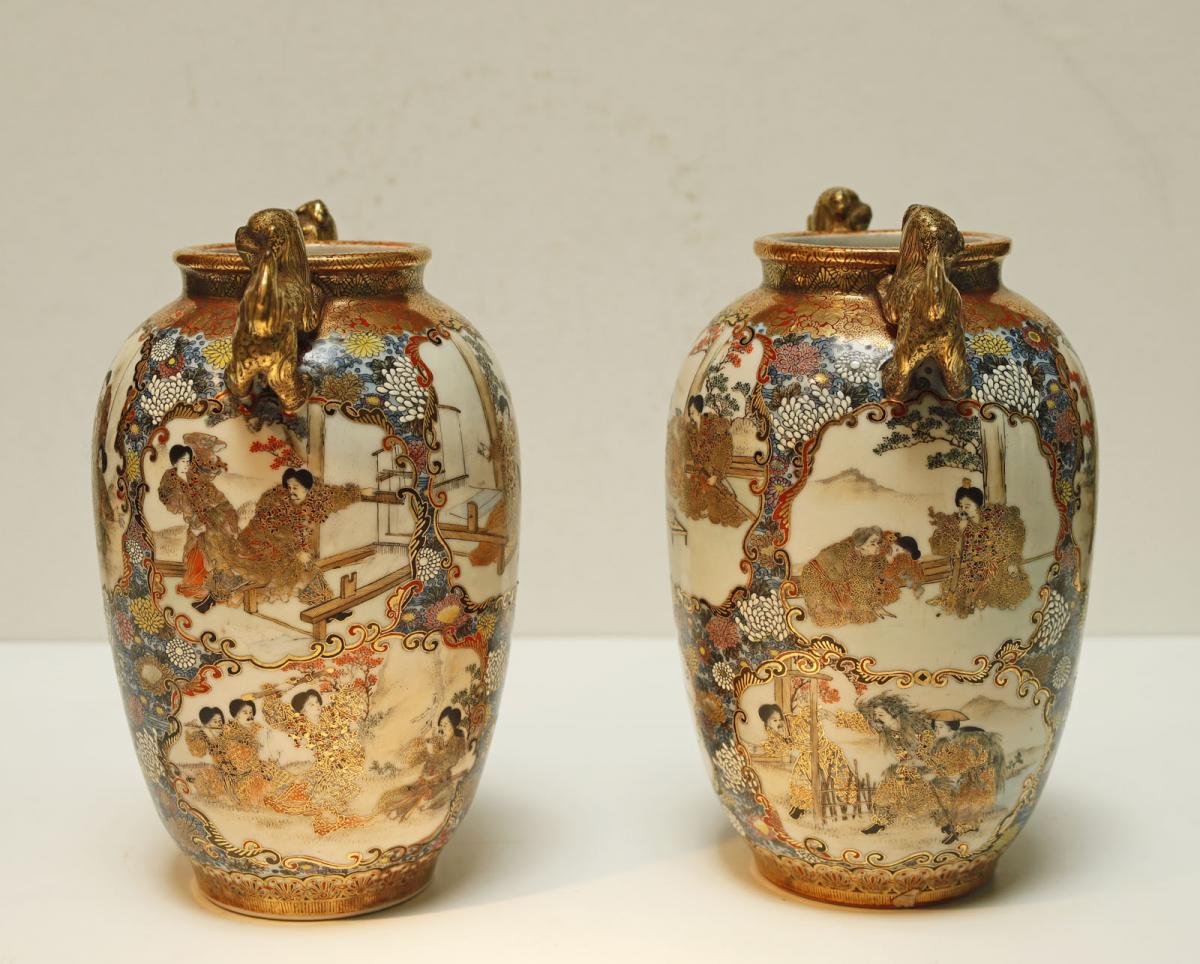 Pair Of Porcelain Vases Kutani Japan Late 19th-photo-4