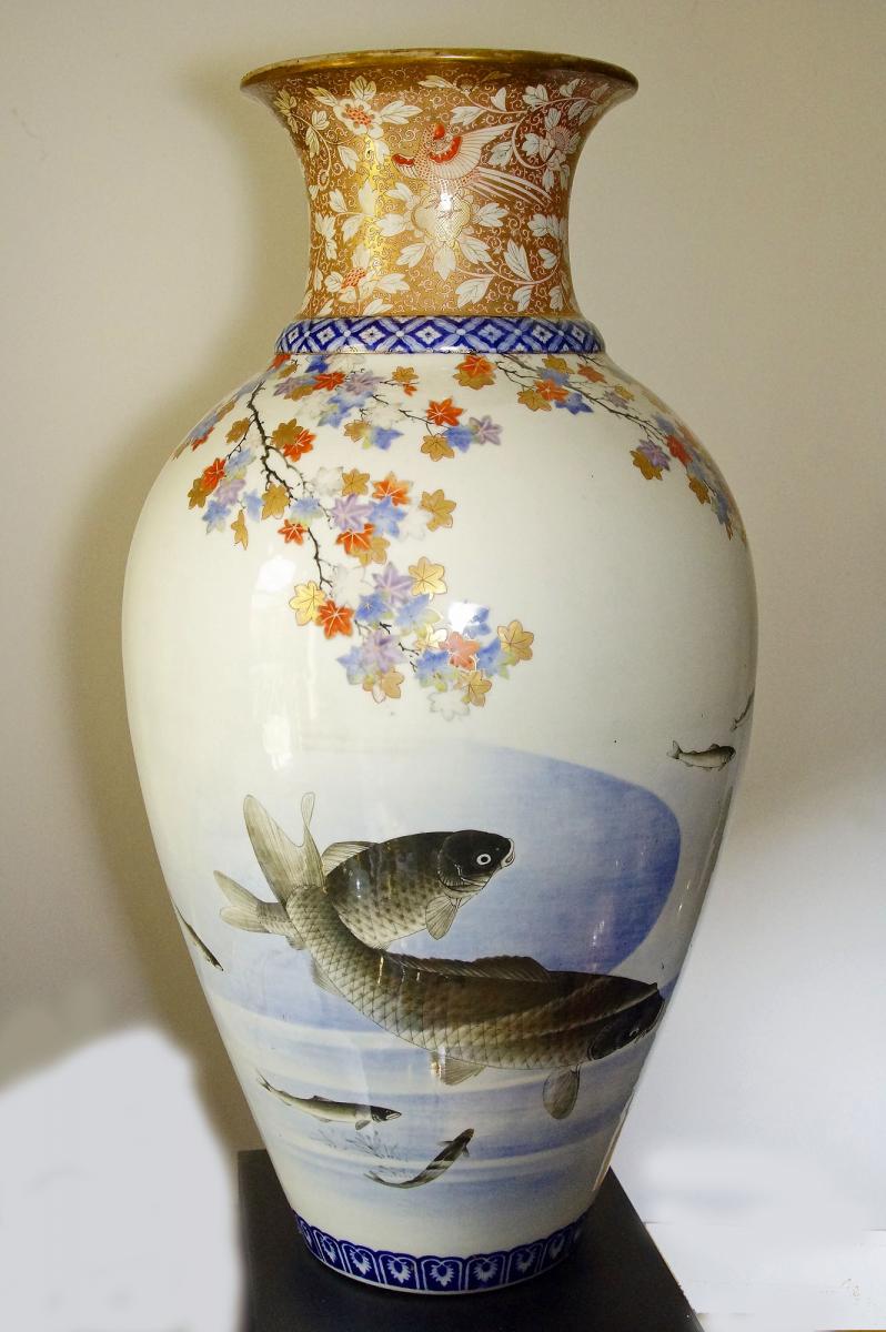 Large Vase Porcelain Fukagawa Japan Meiji Era (1868-1912).-photo-2