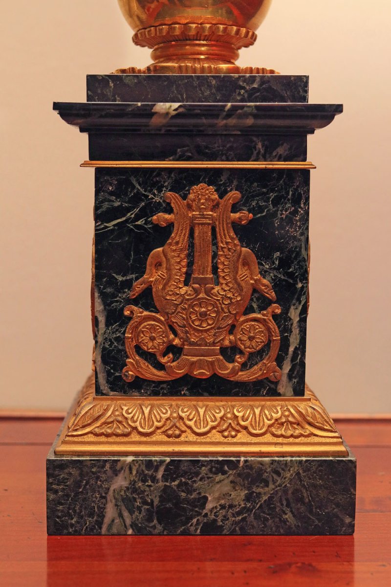 Grande Lampe Statue à Pétrole En Bronze Doré Et Marbre Vert De Mer Napoléon lll-photo-2