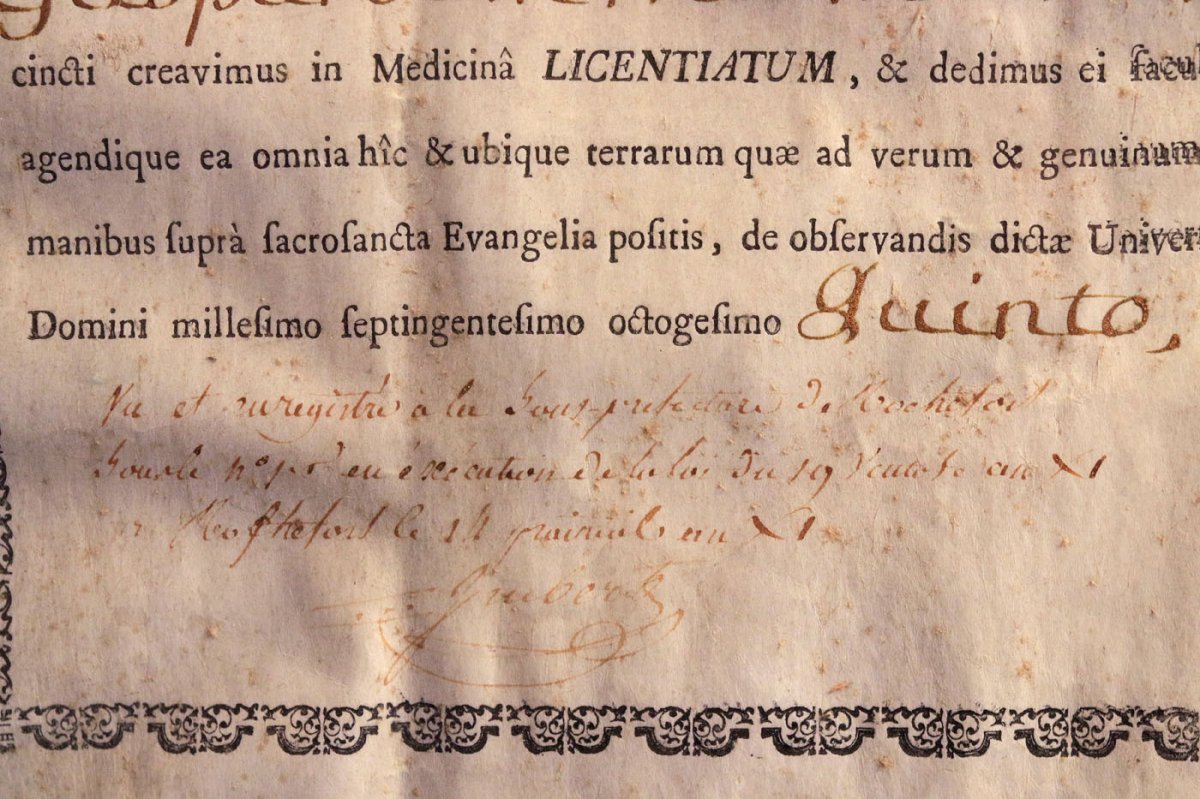 Diplôme De Licencié En Médecine De l'Université De Montpellier 1785 -photo-3