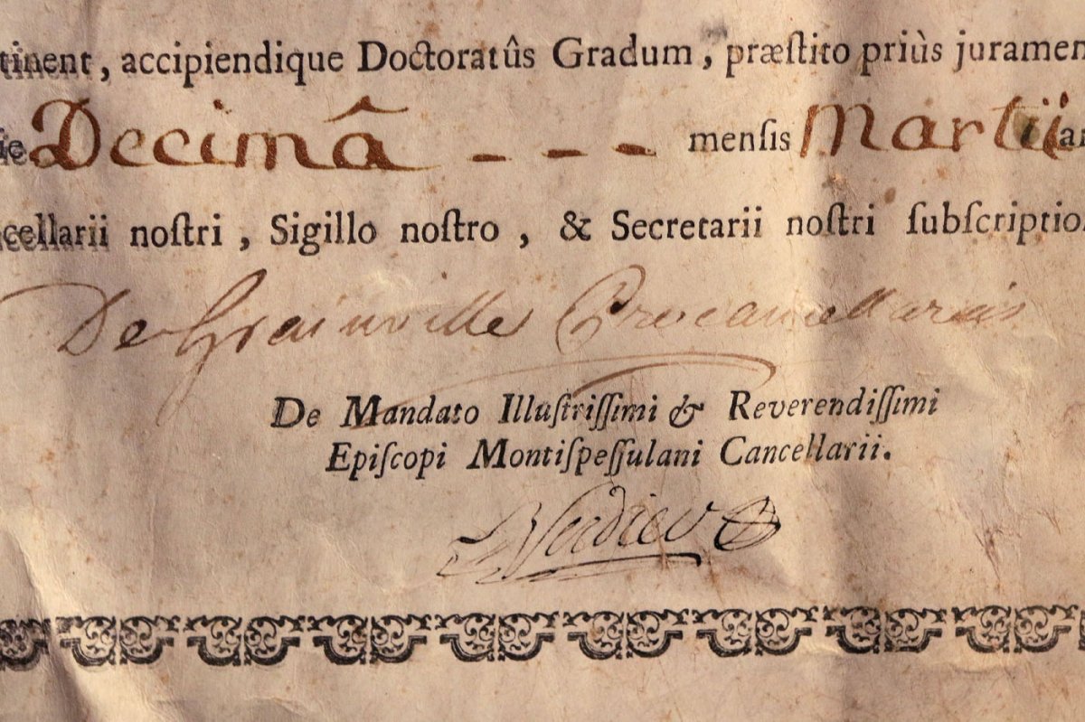 Diplôme De Licencié En Médecine De l'Université De Montpellier 1785 -photo-4