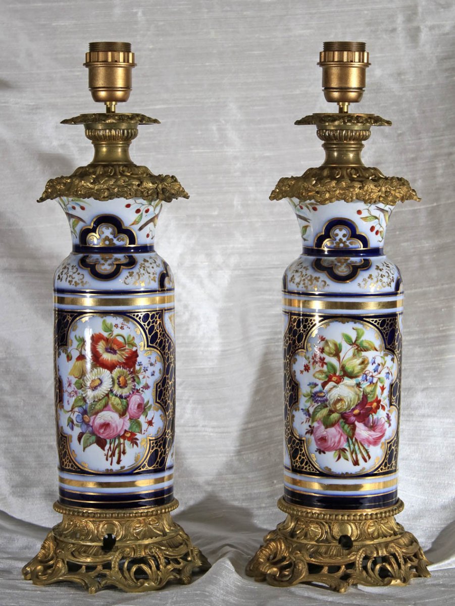 Pair Of Bayeux Porcelain And Bronze Lamps Early 19th-photo-3