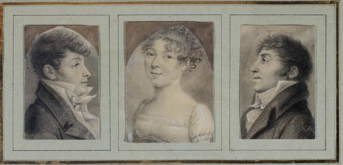 3 Portraits Drawings In Pencil Jb Isabey Early 19th-photo-4